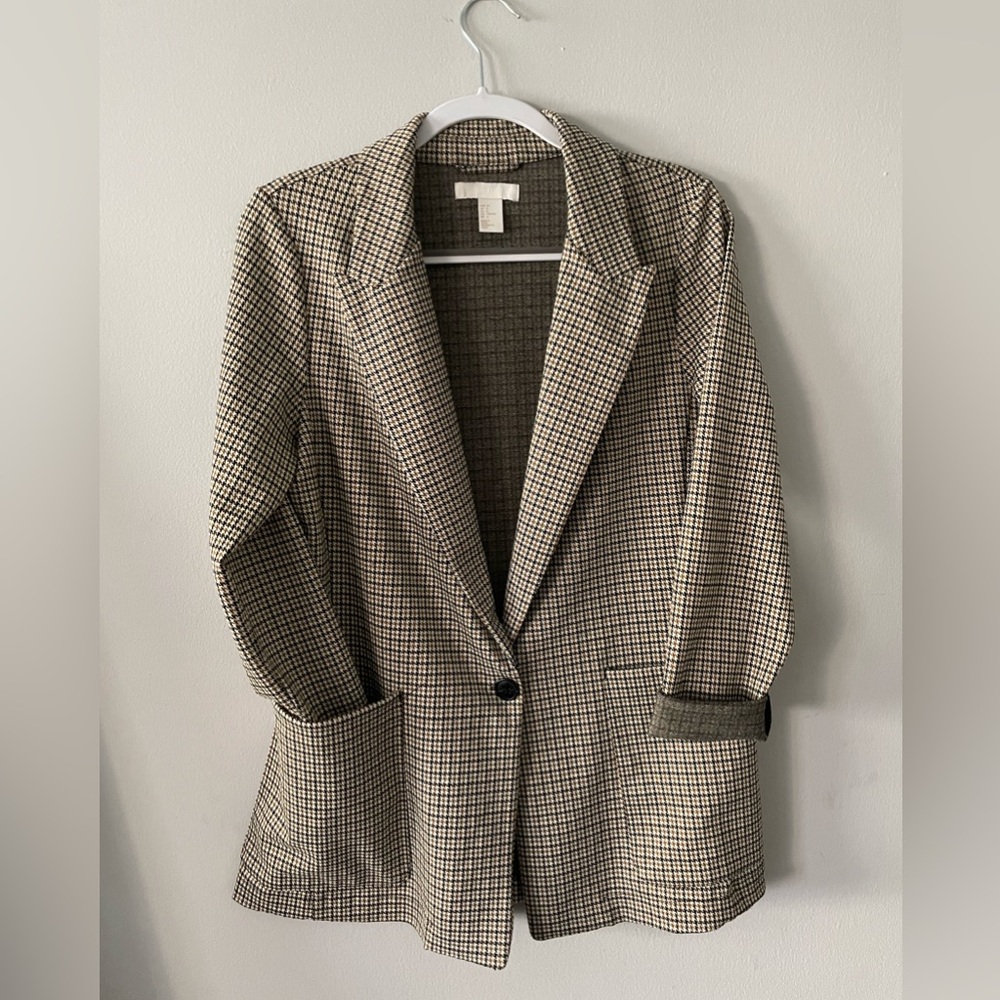 H&M women’s plaid tweed lightweight oversize blazer Size US8/UK12/FR40